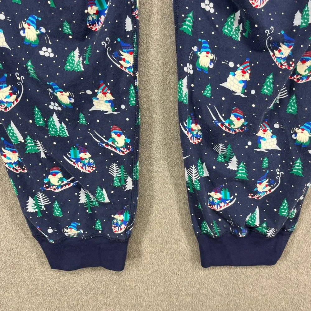 Lands End Gnome Skiing Christmas‎ Pajama Pants Joggers Navy Blue Size L 36 38